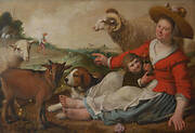 Shepherdess with child in a landscape