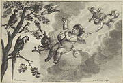 Putti met tropische vogels: het element Lucht