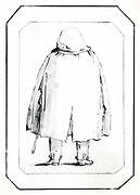 Caricature of a Man in a Voluminous Cloak, Carrying a Walking Stick, Seen from Behind