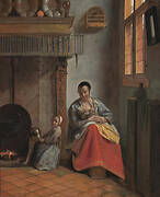 Woman with Children in an Interior