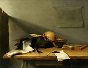 Stil life with books and death´s head