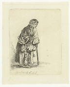 Beggar woman leaning on a stick