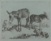 Donkey with her Foal, a Dog, and a Peasant Man