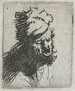 Head of a man in a fur cap, crying out