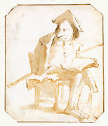 Caricature of a Seated Man with a Book and a Cane