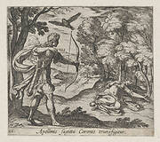 Plate 16: Apollo Killing Coronis (Appolinis sagitta Coronis transfigitur), from Ovid's 'Metamorphoses'