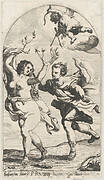 Daphne fleeing from Apollo, with Cupid overhead