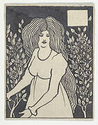 Long-haired Woman in Front of Tall Rosebushes (Chapter Heading, Thomas Malory, "Le Morte d'Arthur," J. M. Dent, 1893–4, Part IX, book xiii, chapter viii, p. 700, and Part XII, book xxi, chapter viii, p. 972)