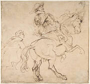 Study for an Equestrian Portrait, Possibly that of Albert de Ligne, Count of Arenberg; verso: Various Studies of Statues and Figures, Including the Venus Pudica and Scipio and his Lictor