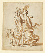 Two Girls Accompanied by Cupid