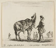 Plate 15: a Polish nobleman, facing away, holding his horse covered in leopard skin, four men and a horse in background, from 'Diversi capricci'