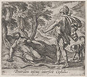 Plate 71: Procris Killed by Cephalus's Javelin (Procridem inscius interficit Cephalus), from Ovid's 'Metamorphoses'