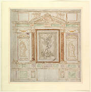 Architectural Design for a Monumental Altar, with a Composition with Saint Michael Against Satan and two Saints (Saints Peter and Paul?)