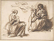 Study Sheet with Two Seated Children and an Angel