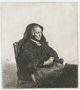 The artist's mother seated at a table, looking right: three quarter length