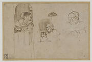 Girl Leaning on the Bottom Half of a Dutch Door, Sketches of her Head