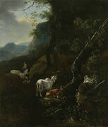 A Sherpherdess with Animals in a Mountainous Landscape