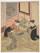 Three women reading Kabuki yakusha banzuke