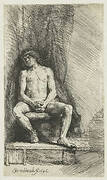 Nude Young Man, Seated before a Curtain