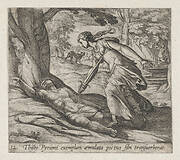 Plate 32: Thisbe Killing Herself (Thisbe Pyrami exemplum aemulata pectus sibi trasuerberat), from Ovid's 'Metamorphoses'