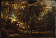 A Forest at Dawn with a Deer Hunt