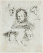 Studies of the head of Saskia and others