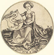 Shield with Swan, Held by Woman