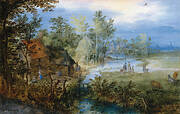 Village Scene with Figures and Cows