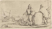 Two Sailors Standing near a Large Bale of Merchandise