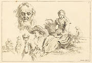 Figure Studies including Bearded Face of an Old Man