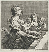 Saint Cecilia playing the organ with two putti at right