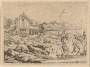 Boat at a River Bank with Three Goats