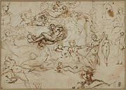 Figure Studies for Various Female and Male Figures (recto); Threes Amors in the Garden of Venus (verso)