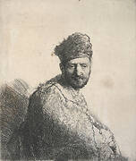 Bearded man, in a furred oriental cap and robe.