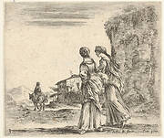 Plate 3: two girls walking towards the left, seen from behind, a woman on a horse to left in background, from 'Diversi capricci'