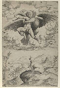 The Rape of Ganymede by Jupiter in the guise of an eagle carrying him into the heavens, his dog barking below