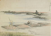 Landscape: boatman poling his raft