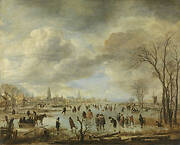 Winter Landscape near a Town with Kolf Players and Horse-Drawn Sleighs