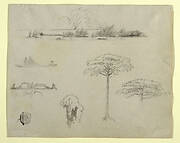 Sketches from Colombia: River Landscape, Men on Rafts, and Trees