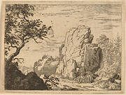 Two Men Seated at the Foot of a High Rock