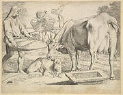 Country Scene with a Peasant, Cow and Calf