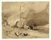 Bord de Plage (Fishing-boats on a beach, storm clouds in the distance)