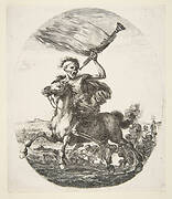 Death on horseback holding a trumpet, from 'The five deaths' (Les cinq Morts)