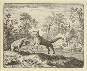 The Badger Imposes as Punishment to Jump Three Times Over a Stick on the Ground from Hendrick van Alcmar's Renard The Fox