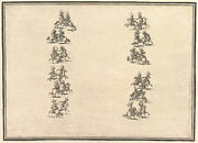 Twenty-four riders dueling and forming two columns, from 'La Gara delle Stagioni'