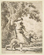 Nymph Holding a Large Dog by the Collar