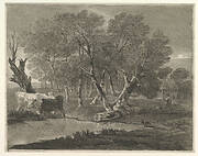 Wooded Landscape with Cows beside a Pool, Figures and Cottage