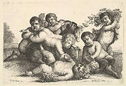 Four boys, two satyrs and a goat