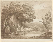 Wooded Landscape with Two Country Carts and Figures