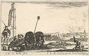 Plate 2: A cannon to the left, a town in the background, from 'Various Military Caprices' (Varii capricci militari)